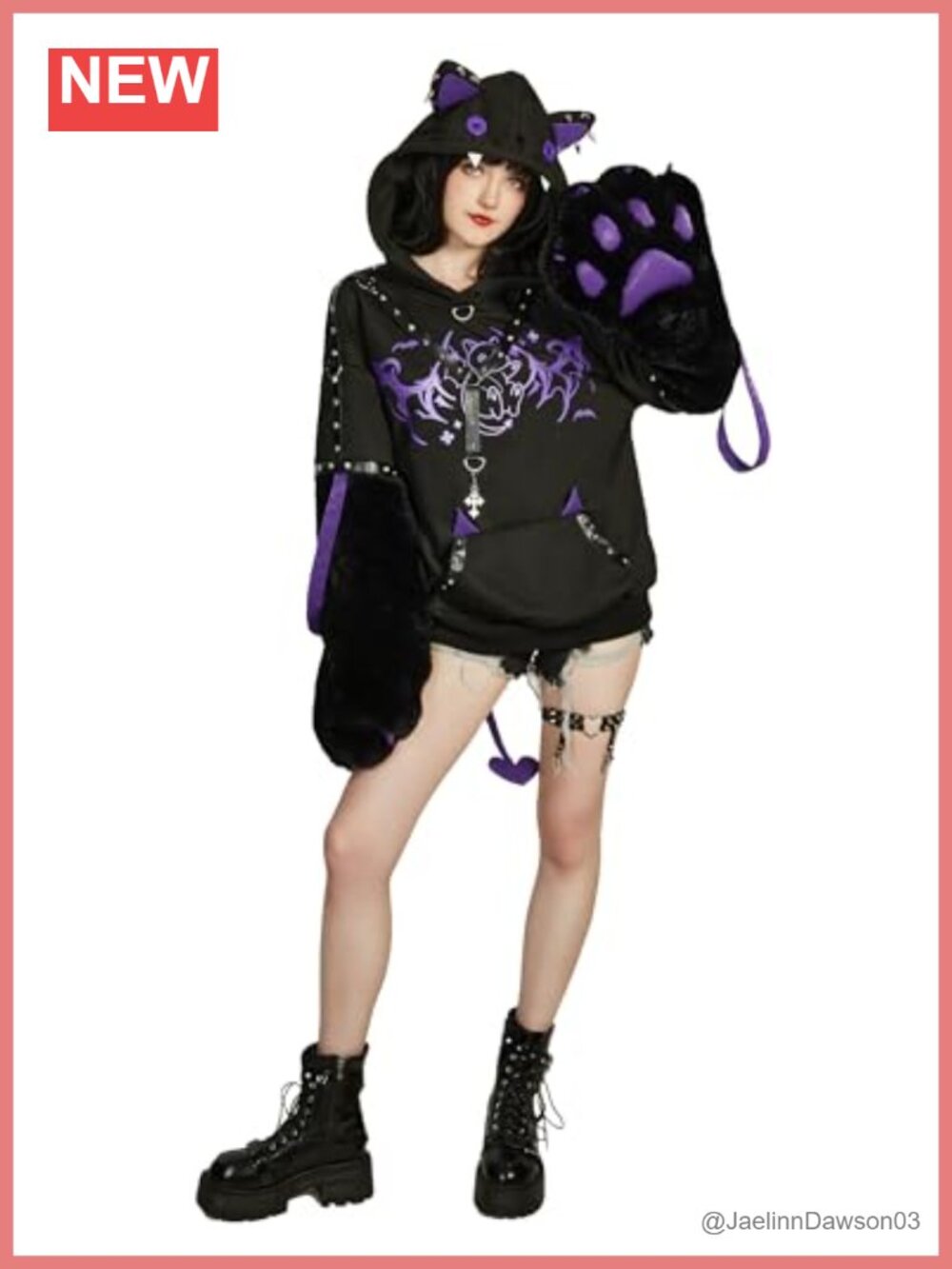 Gothic Steampunk Retro Rivet Sheep Paw Hoodie Polyester Flannel Pullover